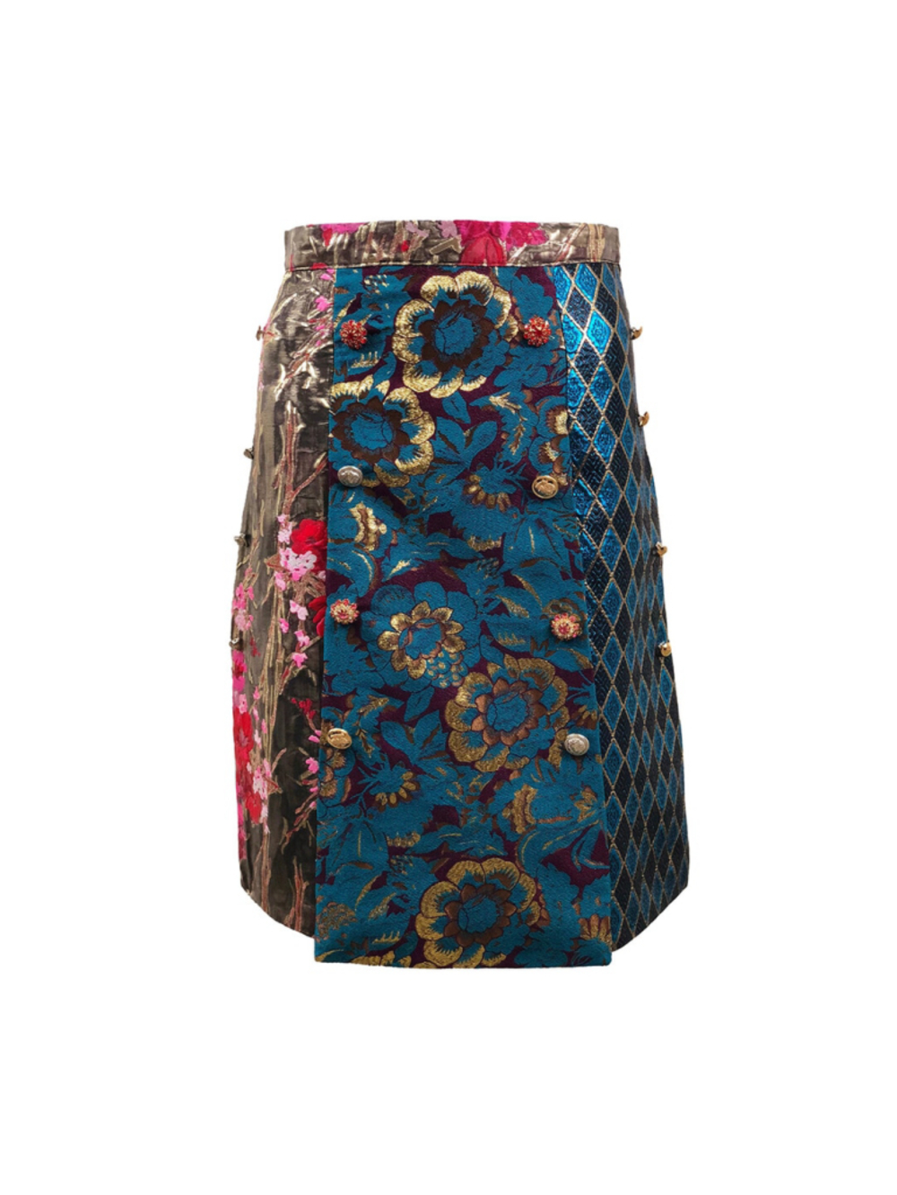 SKIRT WITH BUTTONS STRASS MULTICOLOR PATCHWORK